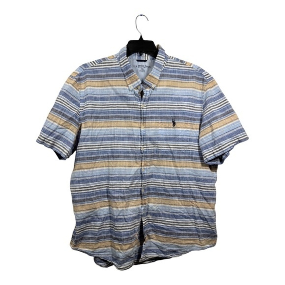US Polo Assn Button Down Shirt Mens Size 3XL Blue Striped Cotton FLAWED